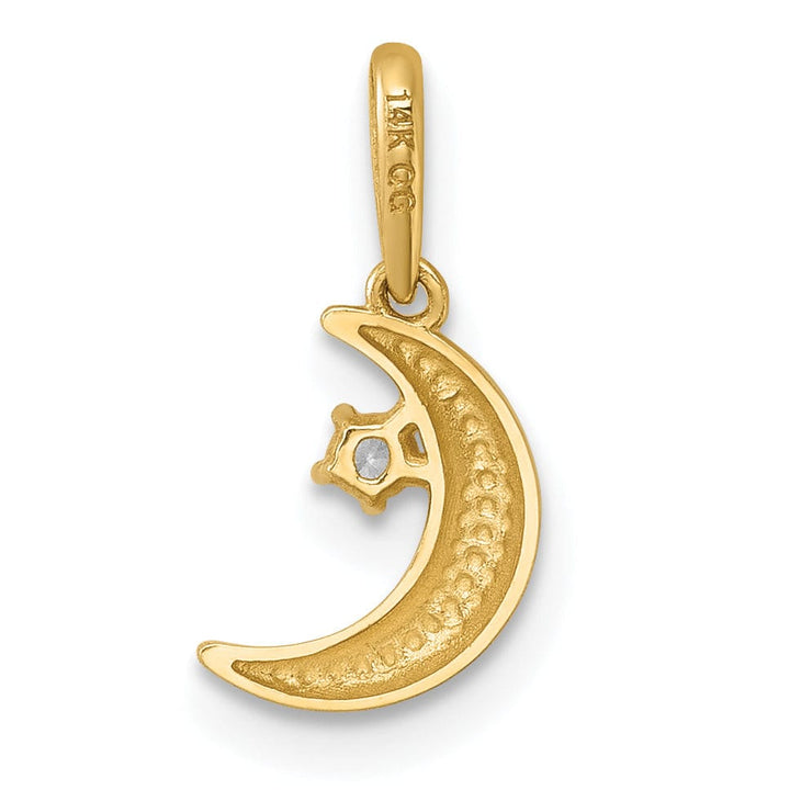 14k Yellow Gold Polished C.Z Moon and Star Charm Pendant