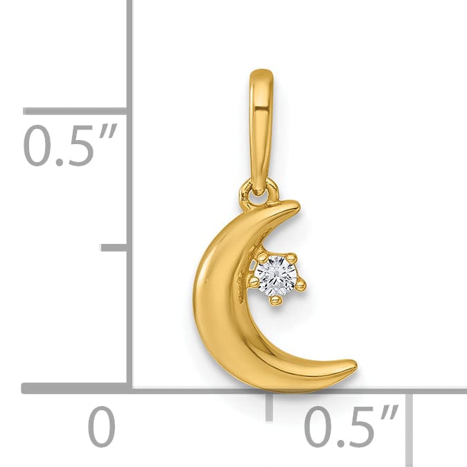 14k Yellow Gold Polished C.Z Moon and Star Charm Pendant