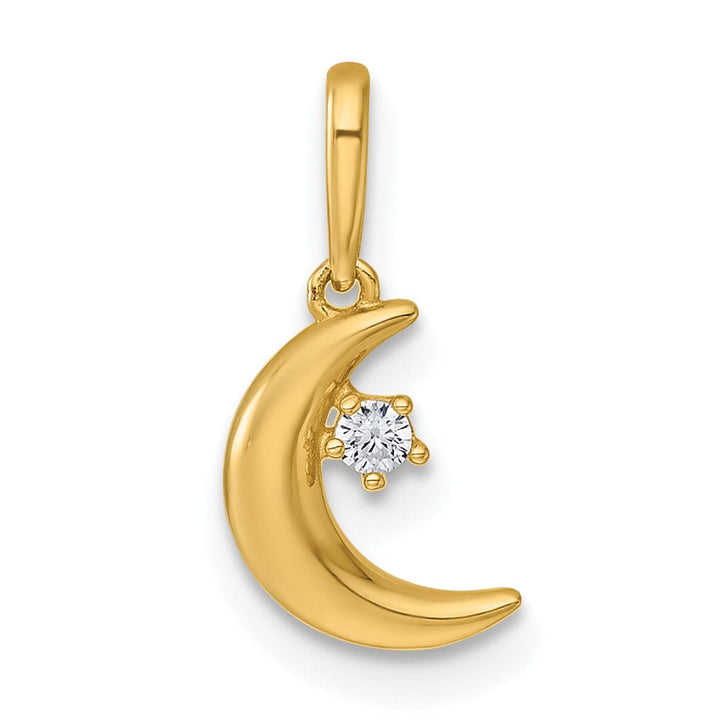 14k Yellow Gold Polished C.Z Moon and Star Charm Pendant