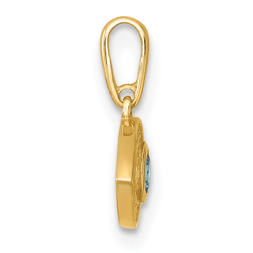 14k Yellow Gold Blue ,Clear C.Z Evil Eye Charm Pendant