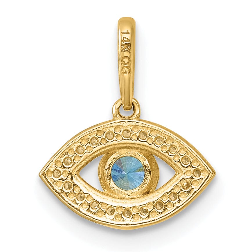 14k Yellow Gold Blue ,Clear C.Z Evil Eye Charm Pendant