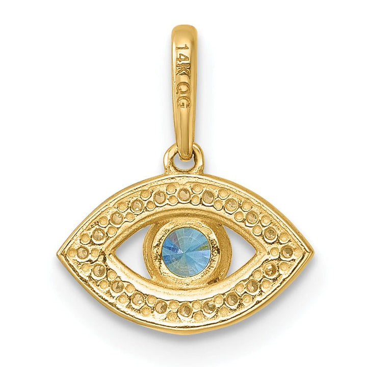 14k Yellow Gold Blue ,Clear C.Z Evil Eye Charm Pendant