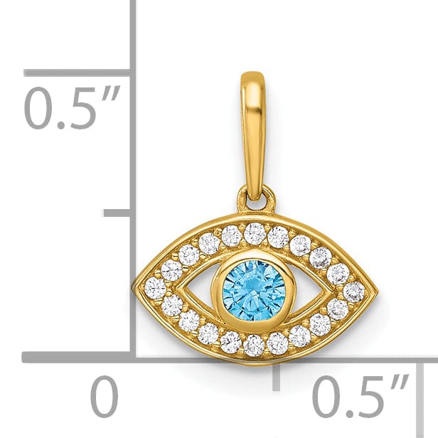 14k Yellow Gold Blue ,Clear C.Z Evil Eye Charm Pendant