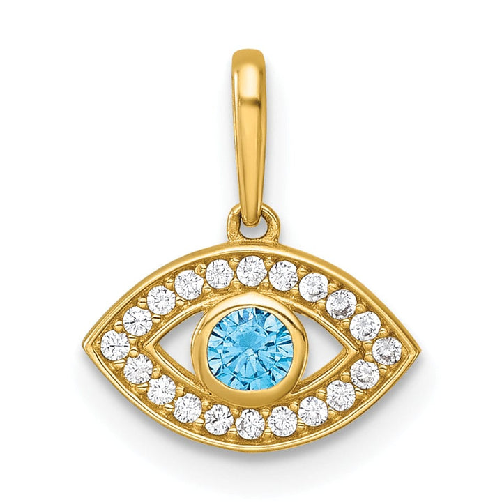 14k Yellow Gold Blue ,Clear C.Z Evil Eye Charm Pendant