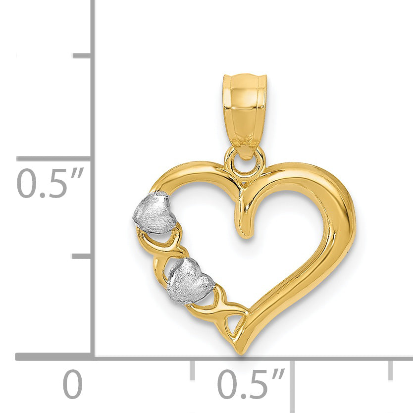 14k Yellow Gold White Rhodium Heart X Design Pendant