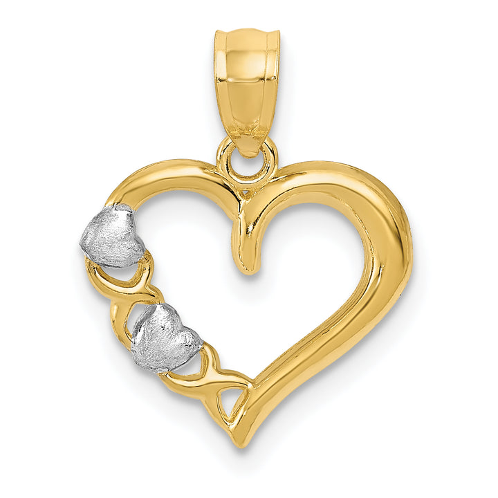 14k Yellow Gold White Rhodium Heart X Design Pendant