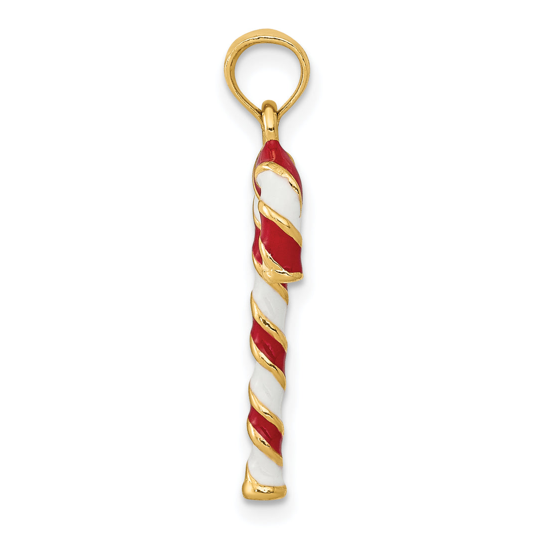 14k Yellow Gold 3-D Enameled Finish Candy Cane Charm Pendant
