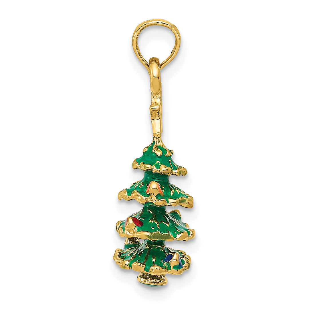 14k Yellow Gold 3-D Enameled Christmas Tree Pendant