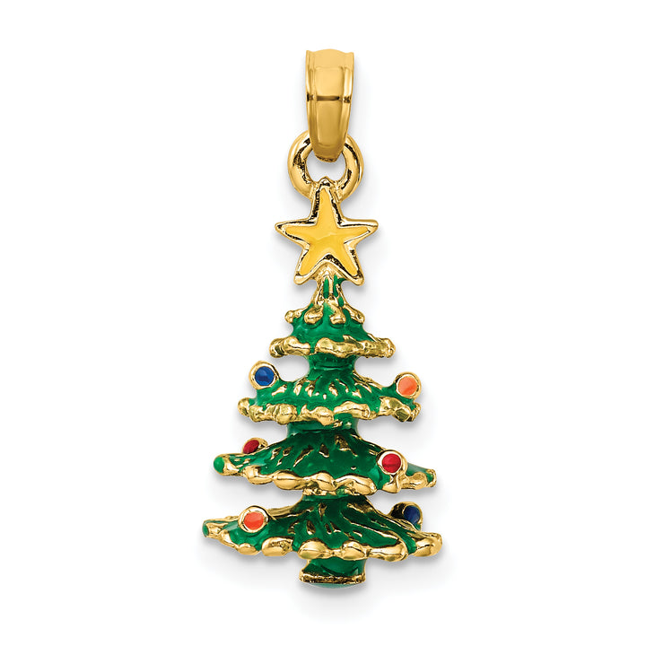 14k Yellow Gold 3-D Enameled Christmas Tree Pendant