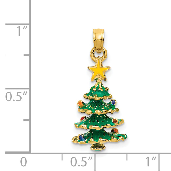 14k Yellow Gold 3-D Enameled Christmas Tree Pendant