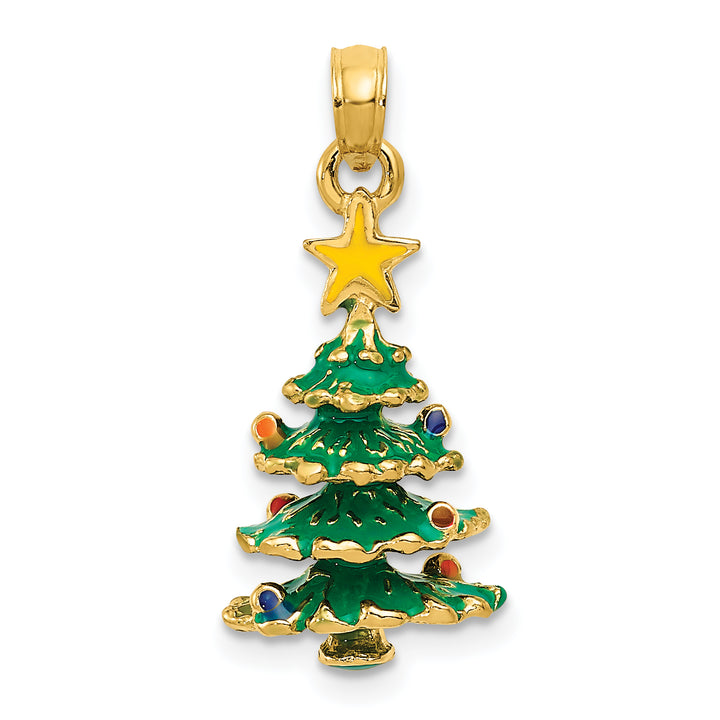 14k Yellow Gold 3-D Enameled Christmas Tree Pendant