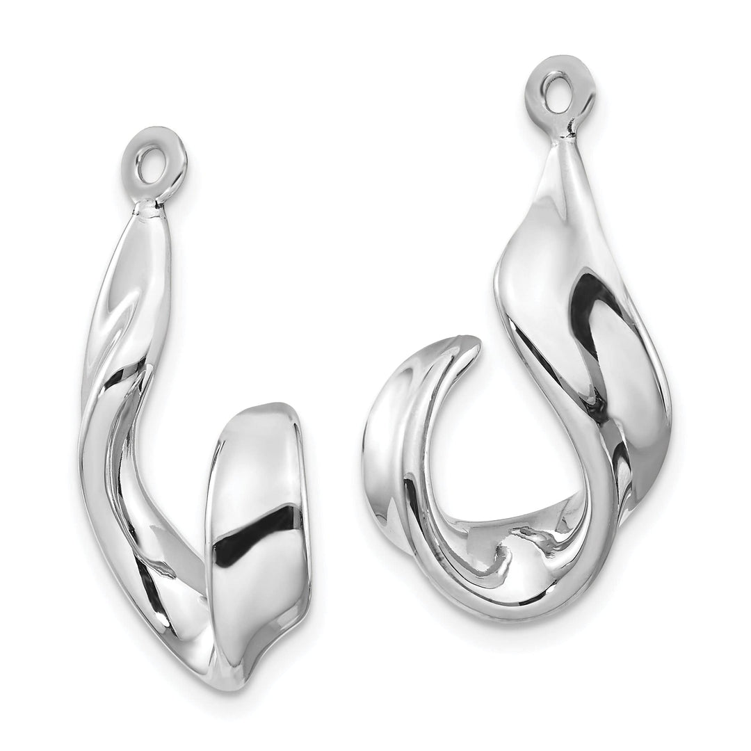 14k White Gold Twisted Freeform Design J-Hoop Earring Jackets