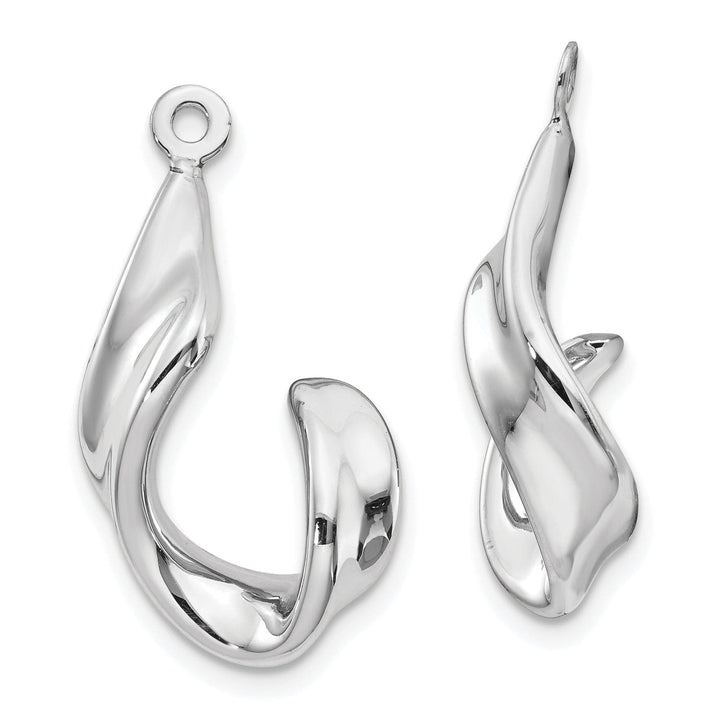 14k White Gold Twisted Freeform Design J-Hoop Earring Jackets