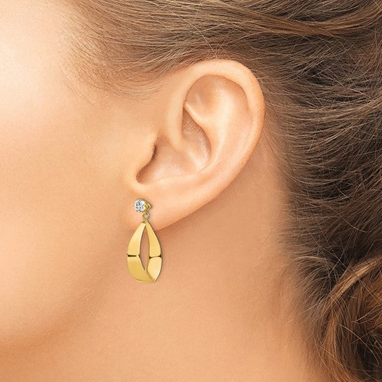 14k Yellow Gold Oval Dangle Earring with CZ Stone Jackets