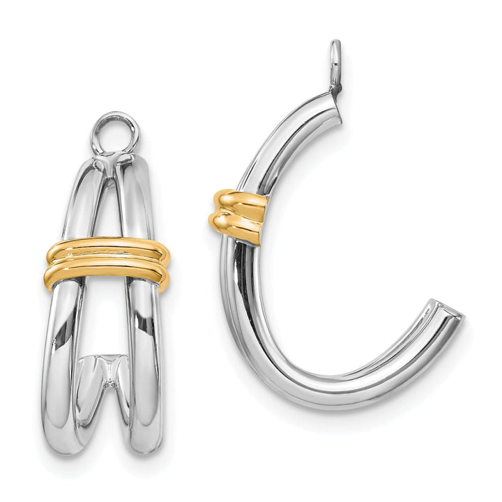 14k Two Tone Gold Polished Finish  J-Hoop Earring Jackets