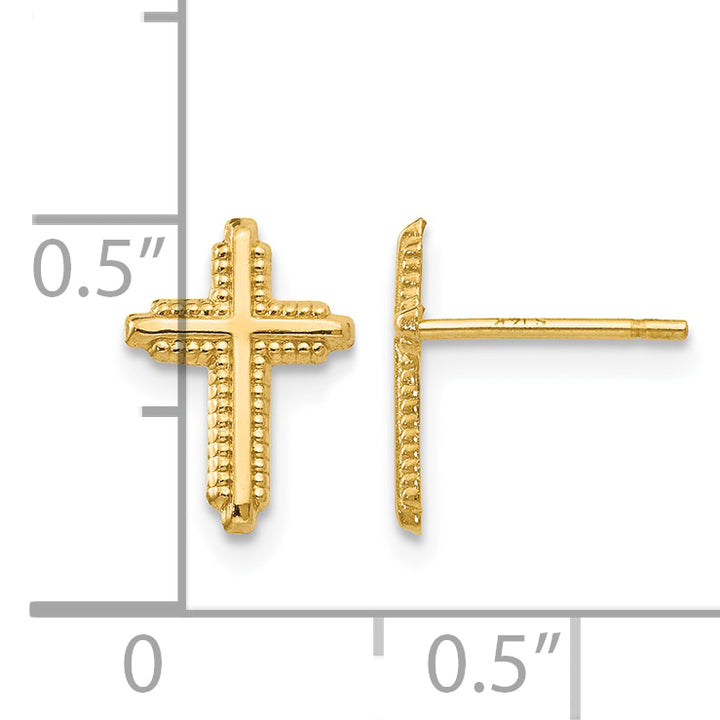 14K Yellow Gold Polished Cross Post Earrings