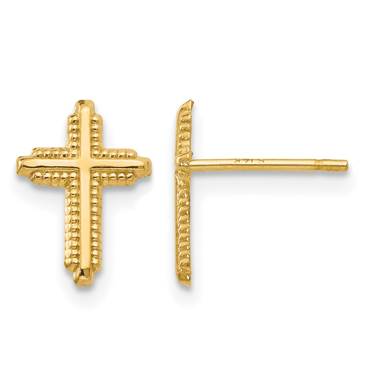 14K Yellow Gold Polished Cross Post Earrings