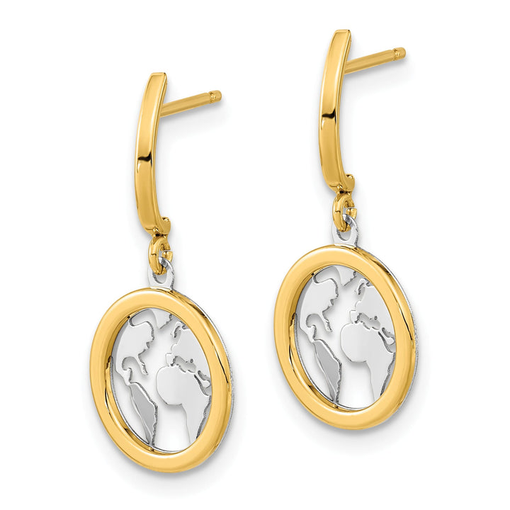 14K Yellow Gold Polished Earth Dangle Post Earrings