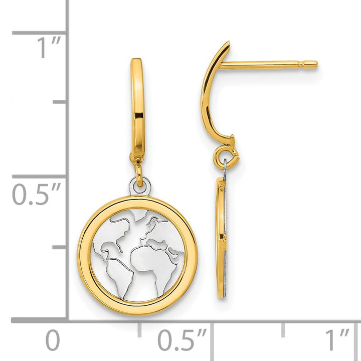 14K Yellow Gold Polished Earth Dangle Post Earrings