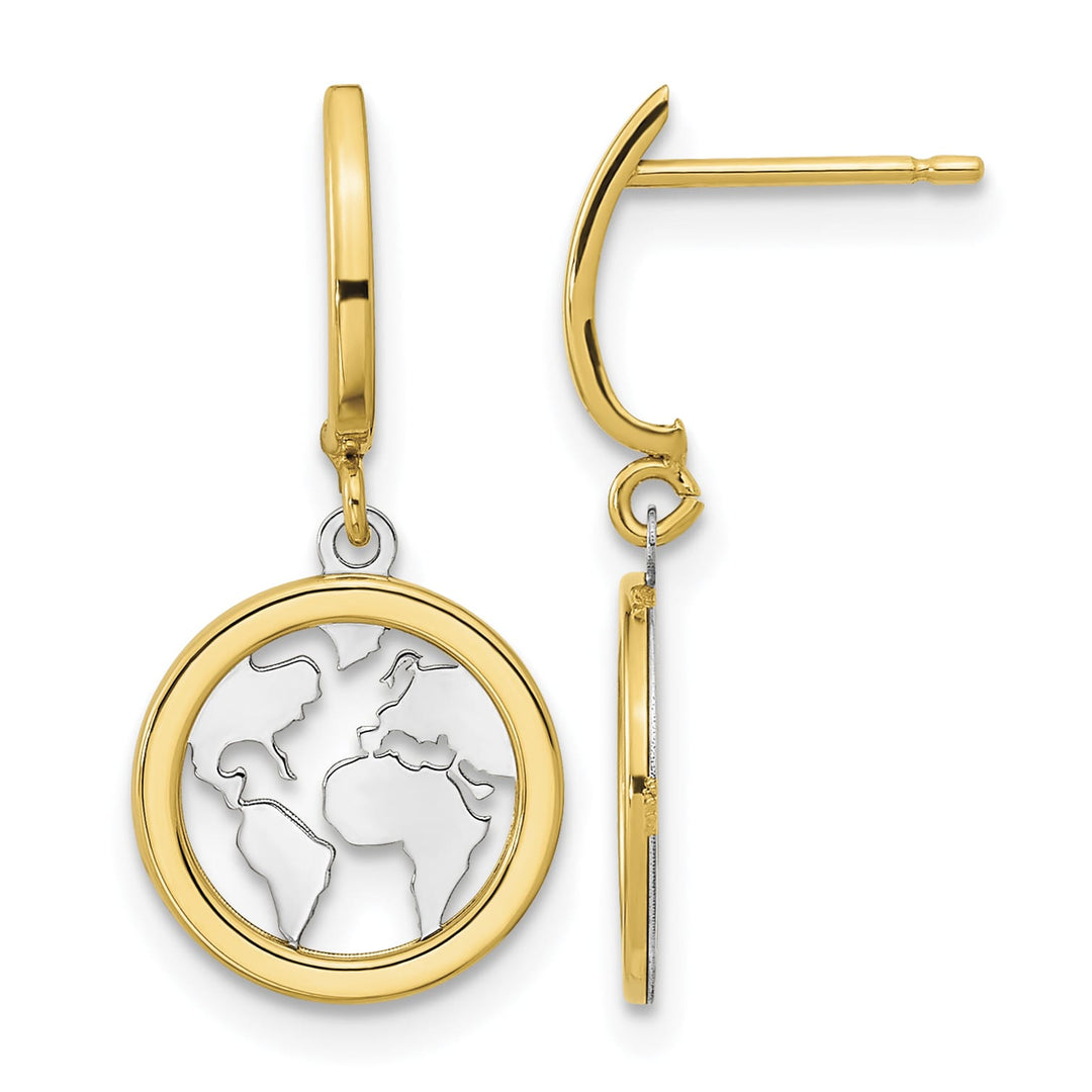 14K Yellow Gold Polished Earth Dangle Post Earrings