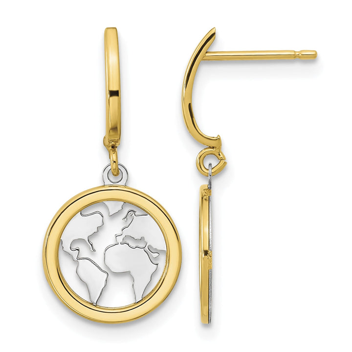 14K Yellow Gold Polished Earth Dangle Post Earrings