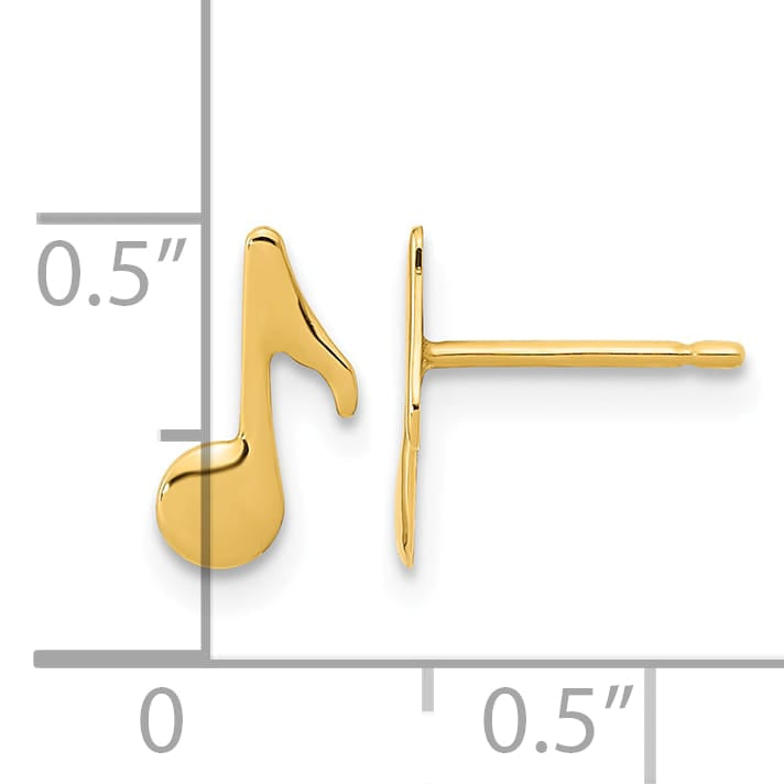 14K Yellow Gold Polished Music Note Post Earrings