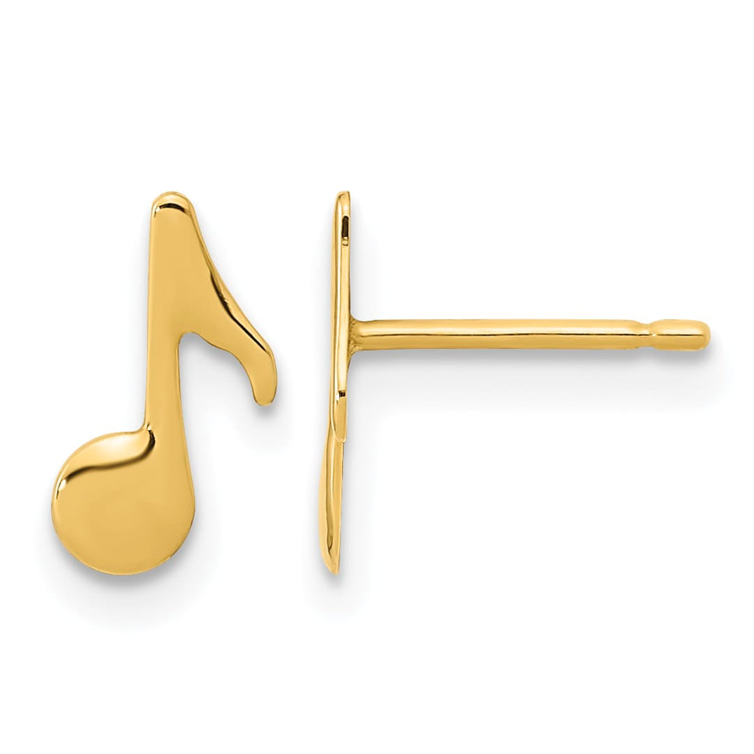 14K Yellow Gold Polished Music Note Post Earrings