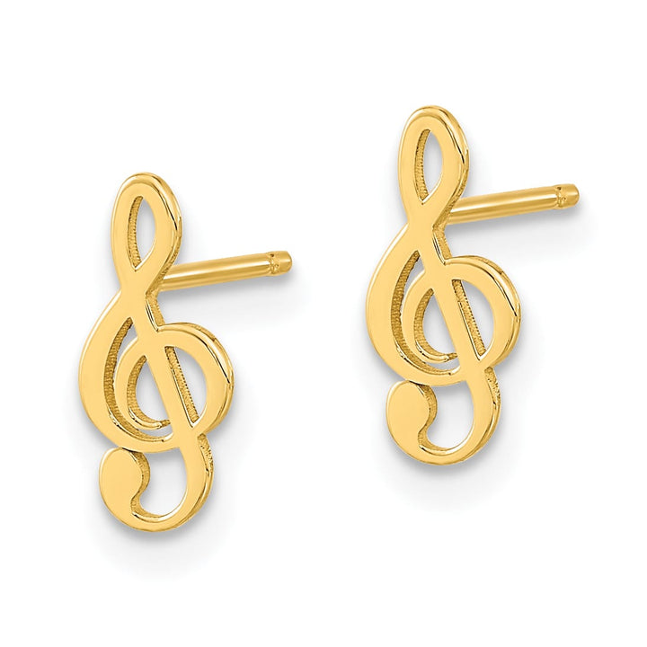 14K Yellow Gold Polished Musical Treble Clef Post Earrings