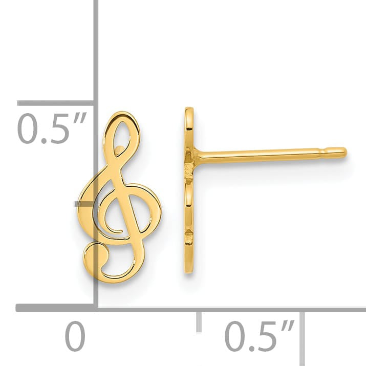 14K Yellow Gold Polished Musical Treble Clef Post Earrings