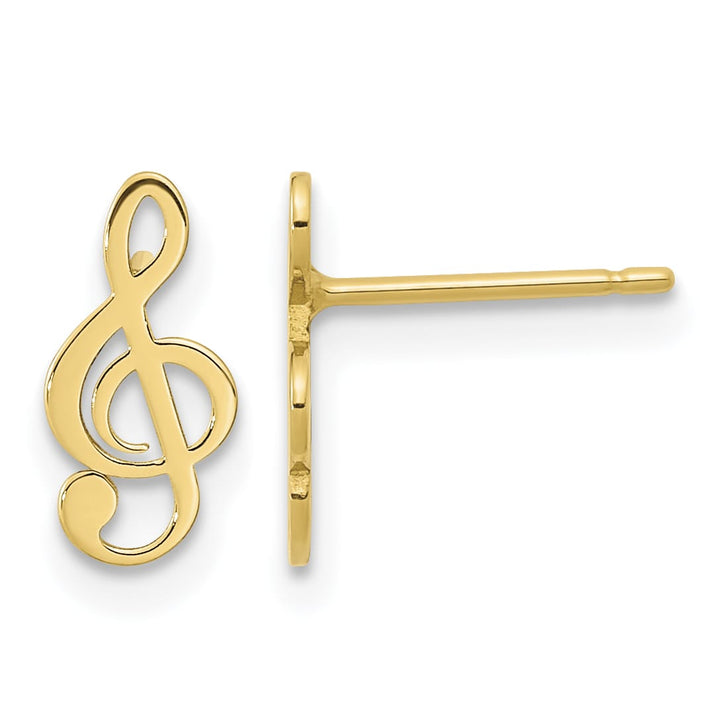 14K Yellow Gold Polished Musical Treble Clef Post Earrings