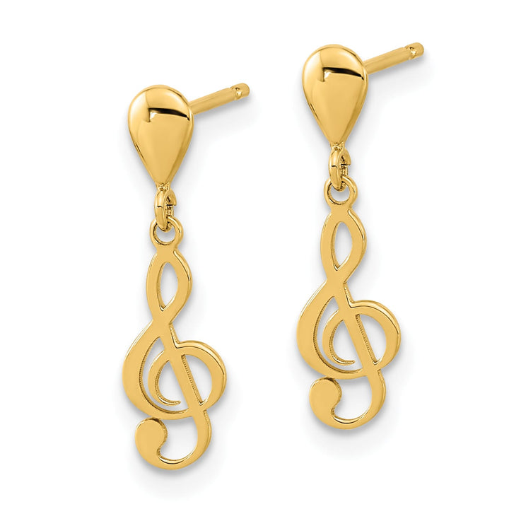 14K Yellow Gold Polished Treble Clef Dangle Post Earrings