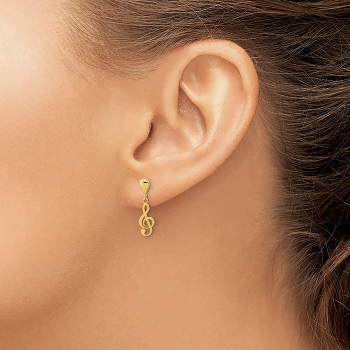 14K Yellow Gold Polished Treble Clef Dangle Post Earrings