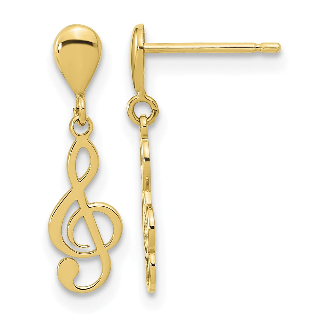 14K Yellow Gold Polished Treble Clef Dangle Post Earrings