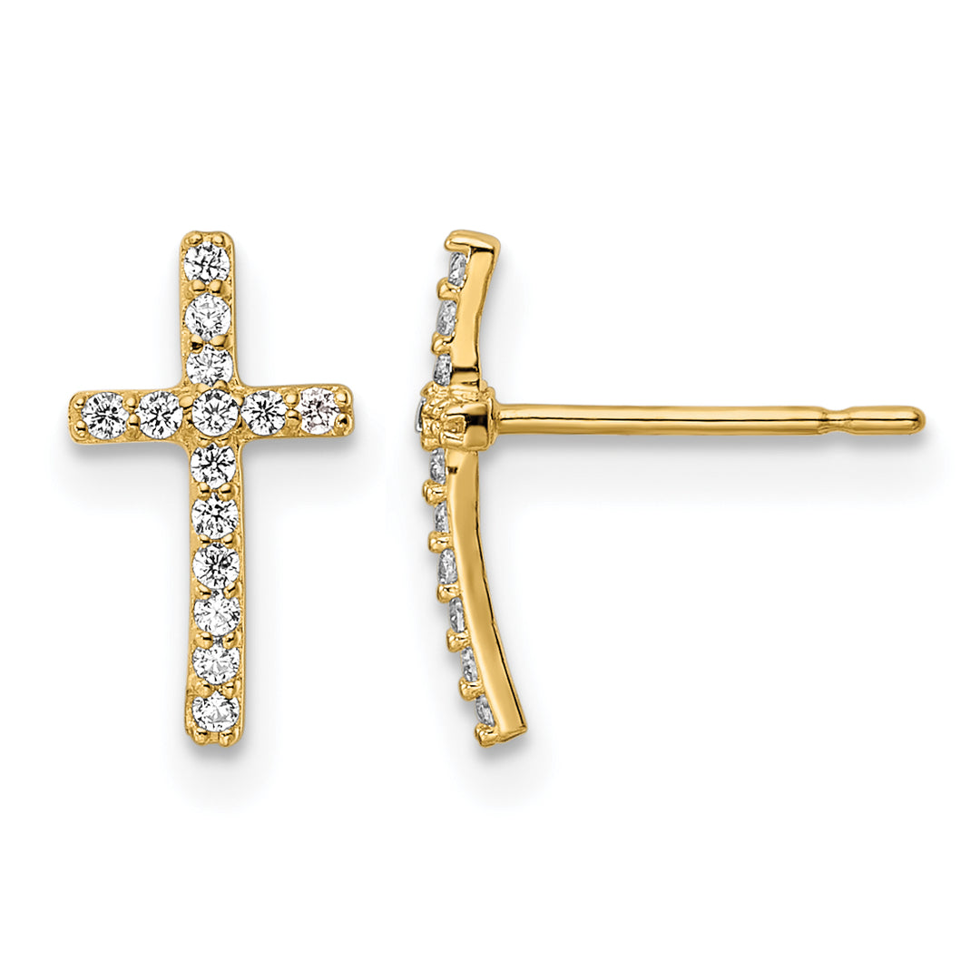 14K Yellow Gold CZ Cross Post Earrings
