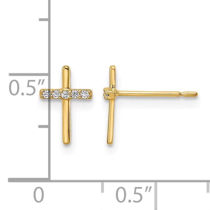14K Yellow Gold CZ Cross Post Earrings