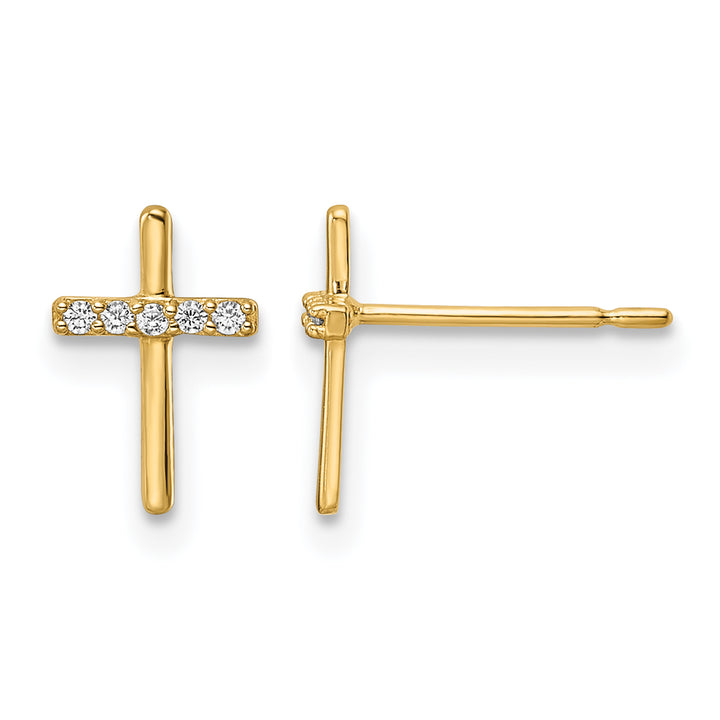 14K Yellow Gold CZ Cross Post Earrings