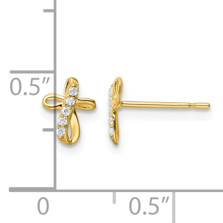 14K Yellow Gold Mini CZ Cross Post Earrings