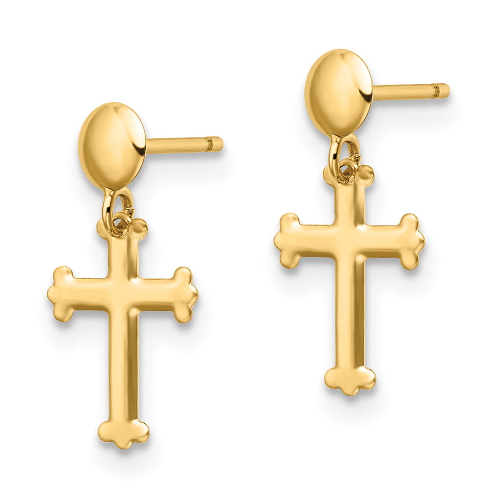 14K Yellow Gold Polished Cross Post Dangle Earrings