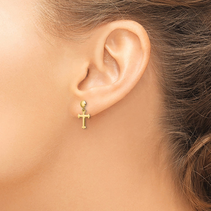 14K Yellow Gold Polished Cross Post Dangle Earrings