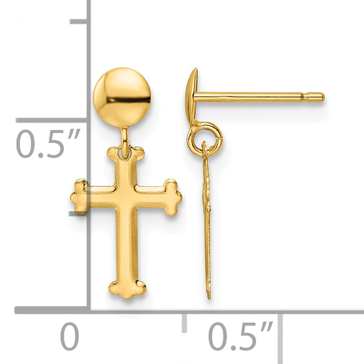 14K Yellow Gold Polished Cross Post Dangle Earrings
