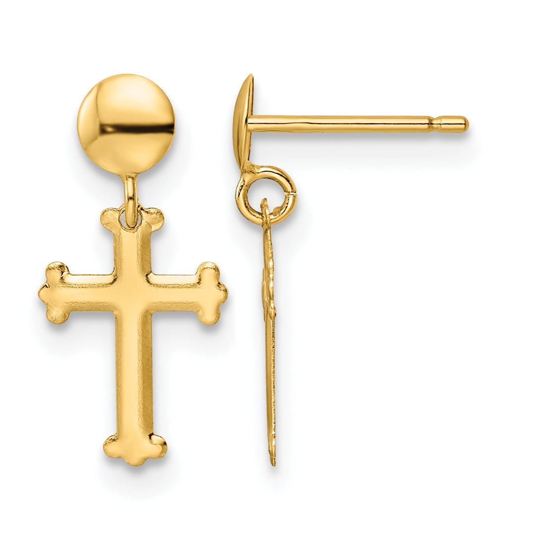 14K Yellow Gold Polished Cross Post Dangle Earrings