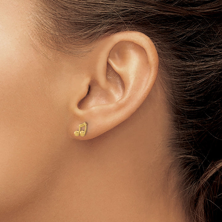 14K Yellow Gold Polished Music Notes Post Earrings
