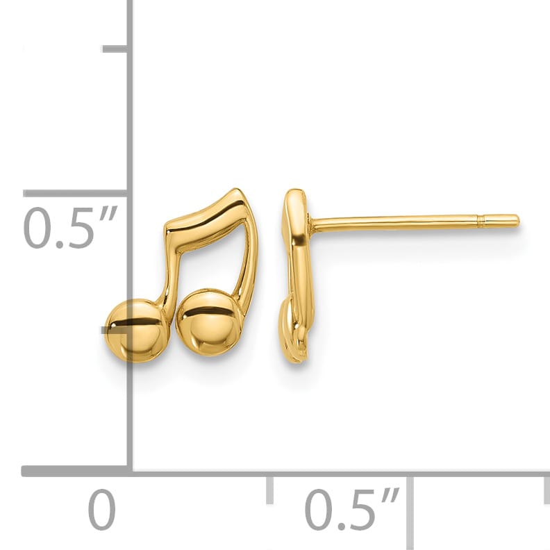 14K Yellow Gold Polished Music Notes Post Earrings