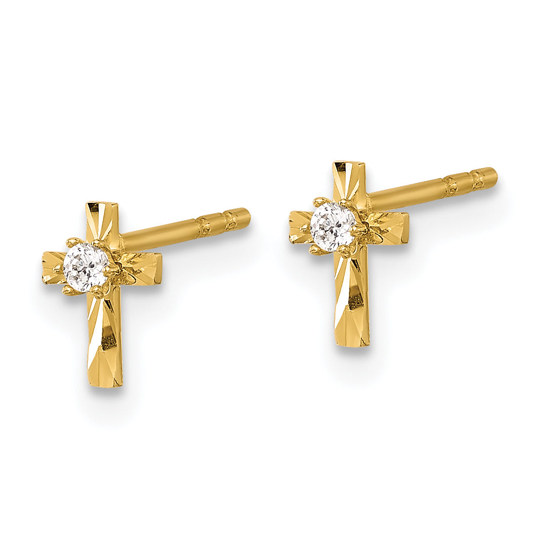 14K Yellow Gold Polished D.C. Mini CZ Cross Post Earrings