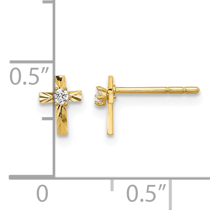 14K Yellow Gold Polished D.C. Mini CZ Cross Post Earrings