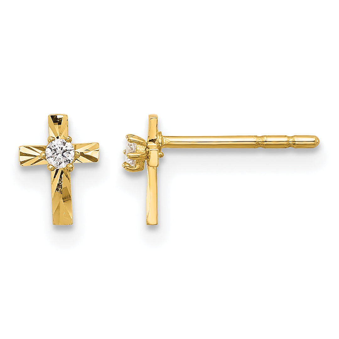 14K Yellow Gold Polished D.C. Mini CZ Cross Post Earrings
