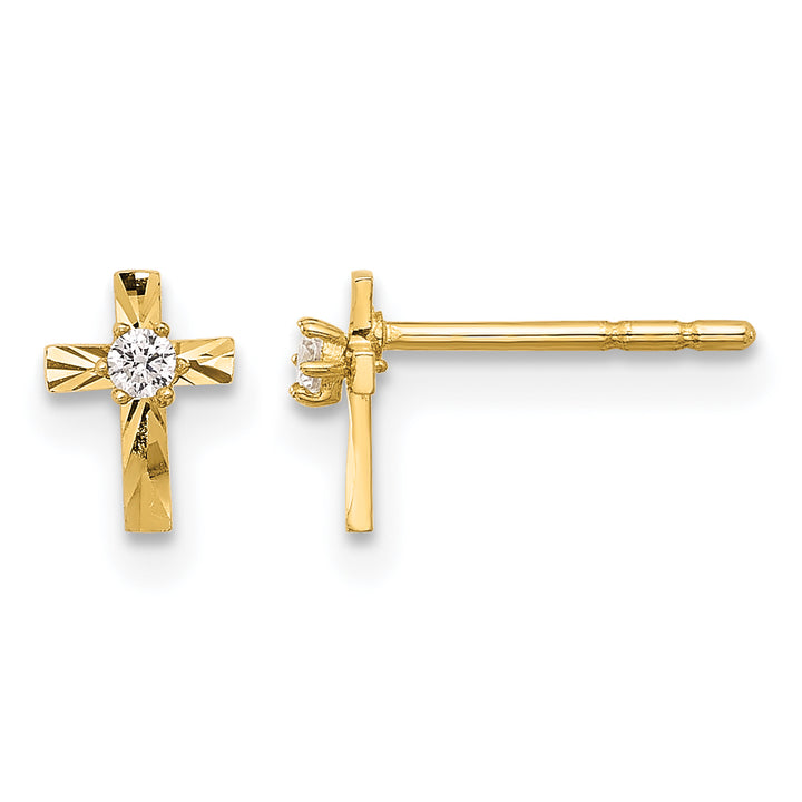 14K Yellow Gold Polished D.C. Mini CZ Cross Post Earrings
