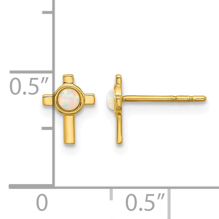 14K Yellow Gold Lab Created Opal Mini Cross Post Earrings