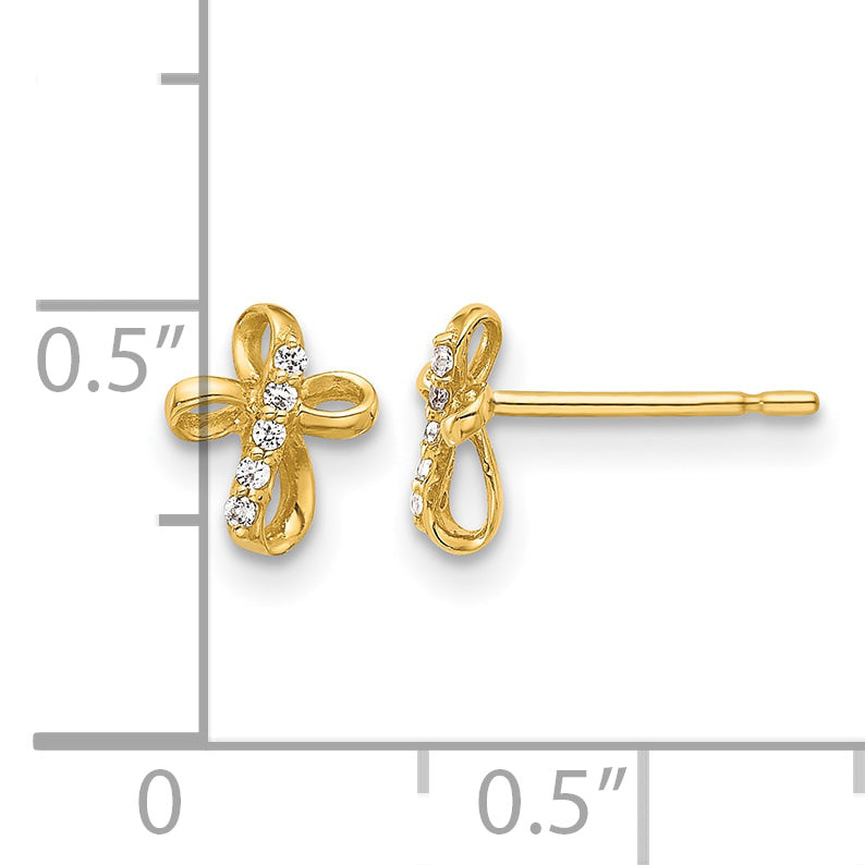 14K Yellow Gold Mini CZ Cross Post Earrings