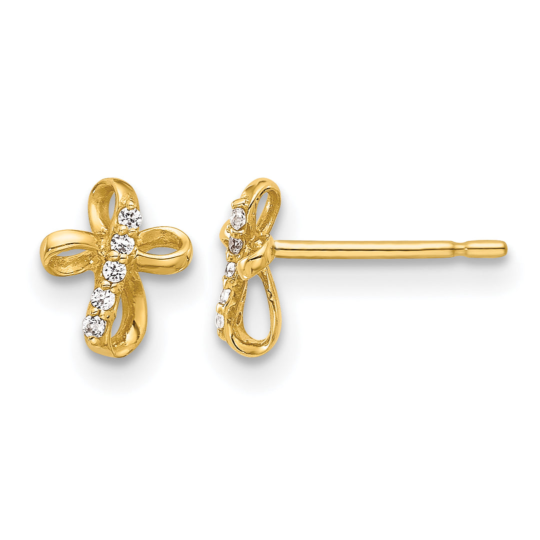 14K Yellow Gold Mini CZ Cross Post Earrings